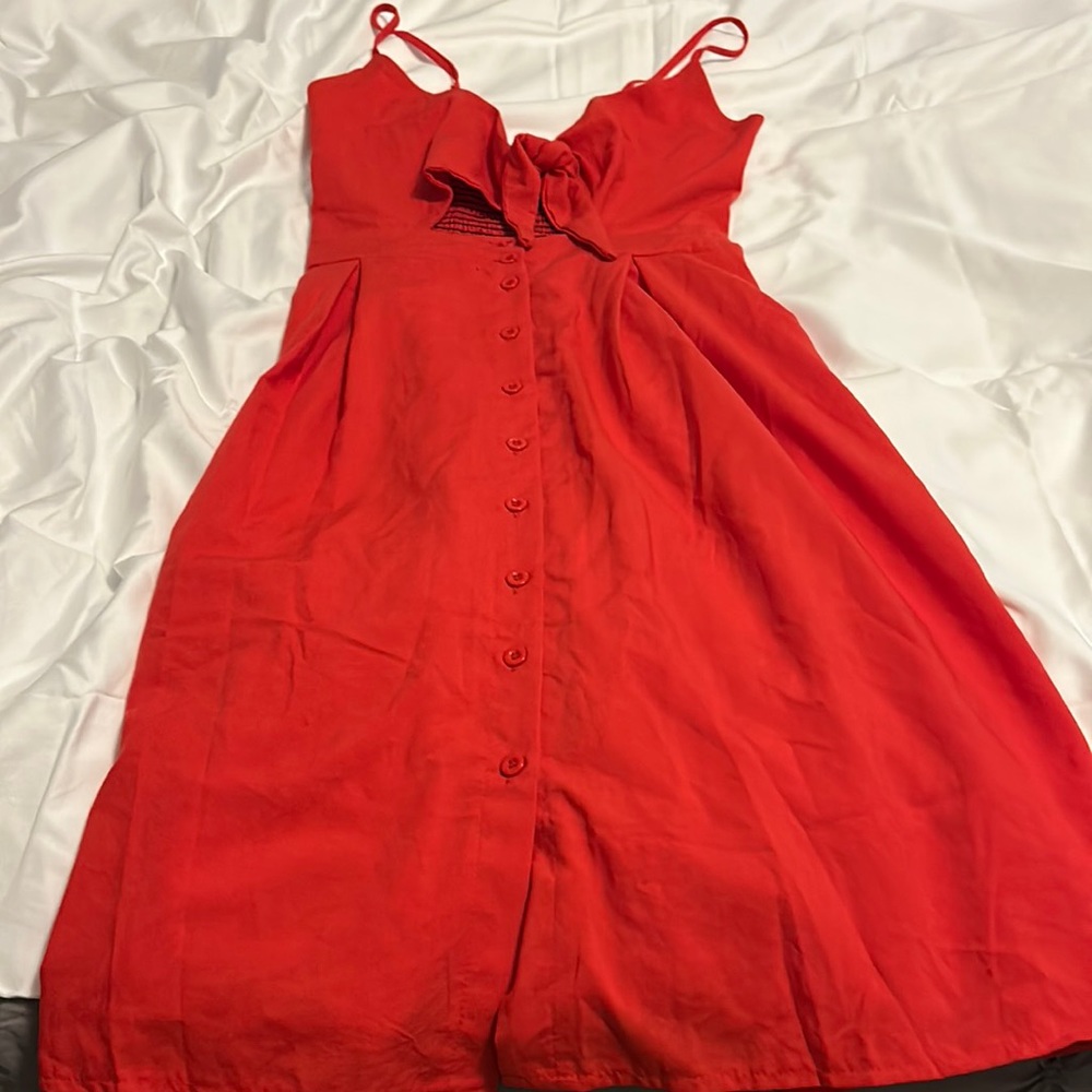 Tie front, button down, thin strap dress